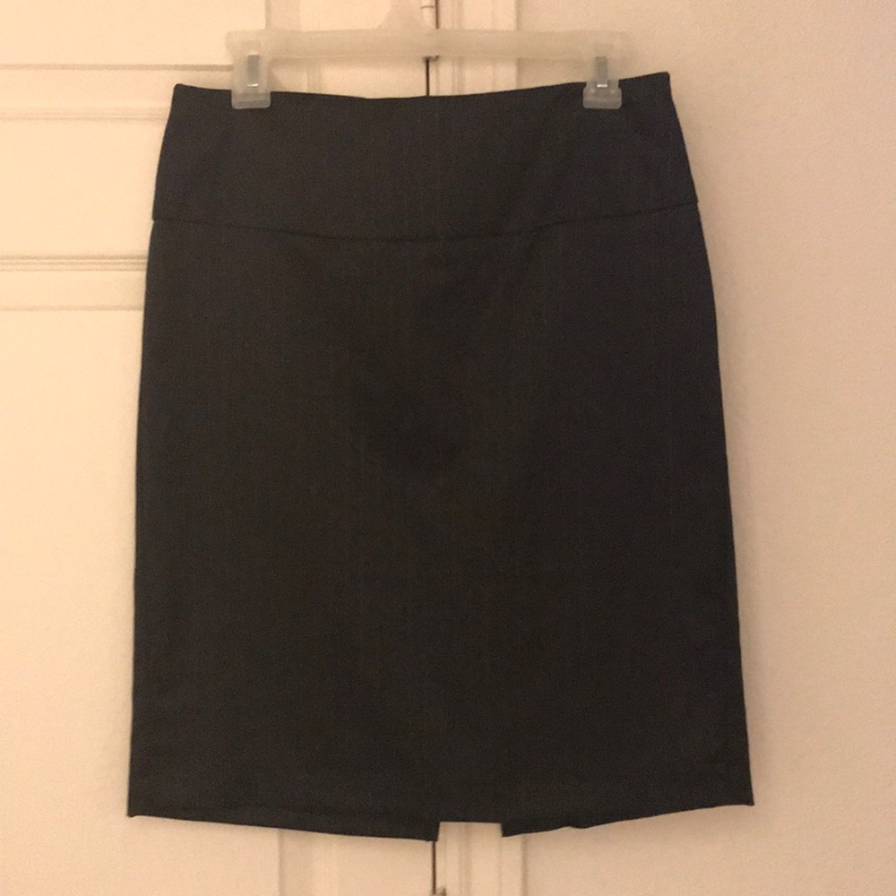 Black pin striped pencil skirt.